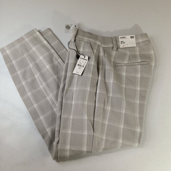 NEW Express Columnist Ankle Mid Rise Size 00 Short Stretch Grey Plaid Pants - Picture 4 of 11